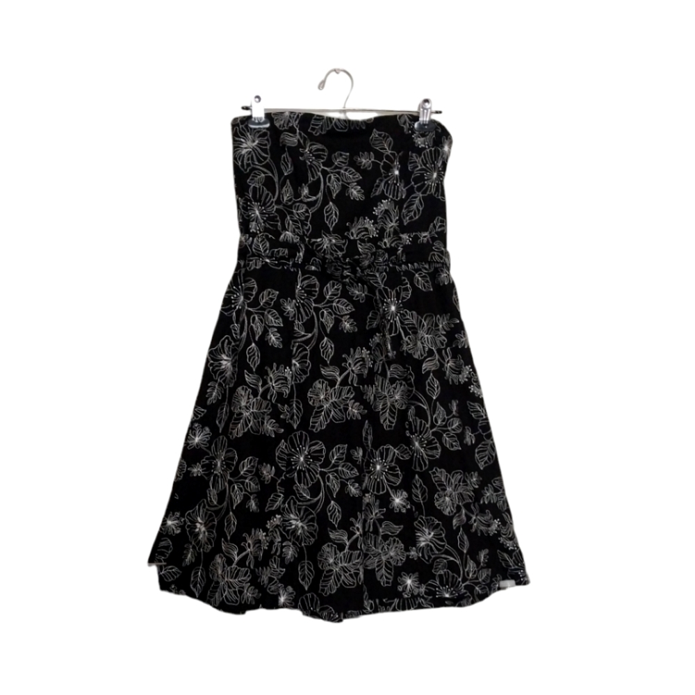 Orsay Strapless embroidered floral designed Cocktail Dress sz 40 in black white